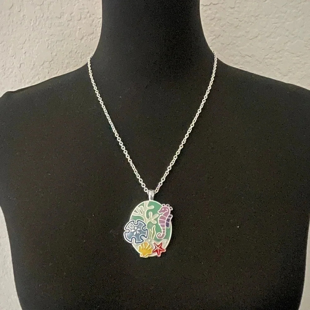 Silver Tone Chain Multi-Color Pendant Under the Sea Themed
